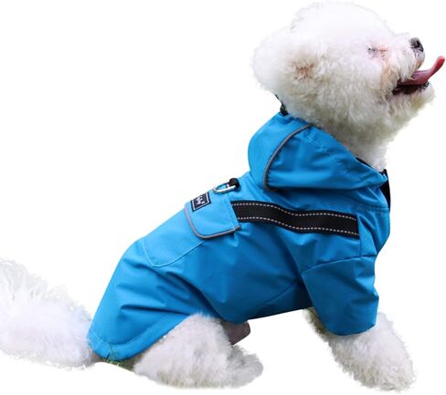 Premium Dog Raincoat with Hood for Small Dogs,Outdoor Sports Waterproof Dog Rain Jacket,Puppy Raincoat with Pockets,Blue S in Kuwait