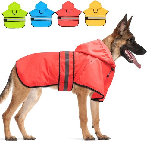Dog Raincoat Hooded Poncho - Adjustable Waterproof Dog Rain Jacket Lightweight Reflective Dog Rain Coat Pet Slicker for Small Medium Large Dogs (Small, Bright Red) in Kuwait