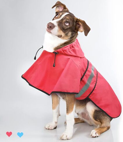 Dog Raincoat Hooded Poncho - Adjustable Waterproof Dog Rain Jacket Lightweight Reflective Dog Rain Coat Pet Slicker for Small Medium Large Dogs (Small, Bright Red) in Kuwait