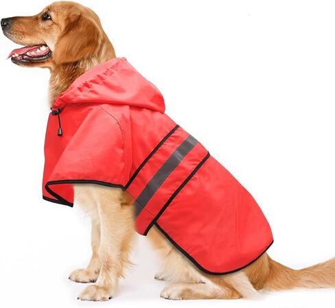 Dog Raincoat Hooded Poncho - Adjustable Waterproof Dog Rain Jacket Lightweight Reflective Dog Rain Coat Pet Slicker for Small Medium Large Dogs (Small, Bright Red) in Kuwait