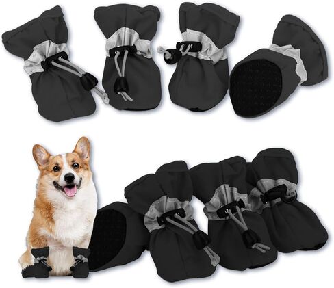8PCs Small Dog Shoes Cat Dog Paw Protector Boots for Summer Hot Pavement for Large Dogs Animals with Anti-Slip Sole and Reflective Straps(Pink+Pink,Size 7) in Kuwait