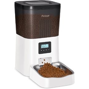 Petour Automatic Cat Feeder, 4L Pet Dry Food Dispenser with Stainless Steel Bowl&Lock Lid, Dog Timed Feeder Control 1~4 Meals Per Day with Dual Power Supply, 10s Voice Recorder and Desiccant Bag in Saudi Arabia