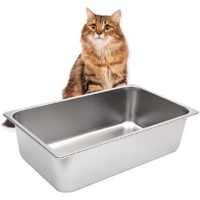 Kichwit Stainless Steel Cat Litter Box for Elderly Cats, Arthritic Cats, Small Kittens, Litter Pan for Hamsters Rabbits, Non Stick Smooth Surface, 21.1" L x 13.1" W x 4" H in Kuwait