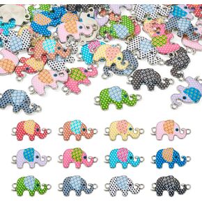 Craftdady 48Pcs Enamel Elephant Charms Alloy Animal Connector Charms with Polka Dot Pattern Lucky Animal Elephant Link Pendants for Bracelets Jewelry Making