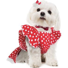 Dog Dress for Small Dogs Girl Chihuahua Yorkies Female Dog Clohtes Pet Polka Dot Sundress Puppy Tutu Princess Dresses with Dog Bowknot Hair Bows Doggie Cats Skirt Summer Outfits