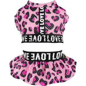 Fitwarm 2 Piece Dog Dress, Athleisure Lightweight Dog Clothes for Small Dogs Girl, Cat Apparel, Rose Pink, XSmall