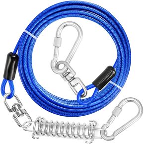 jenico Dog Tie Out Cable, 10/15/20/30/40/50/70/100/150FT Dog Runner Cable with Swivel Hook and Shock Spring, Dog Leash Run Tether for Yard Outdoor and Camping,for Small to Medium Pets Up to 500 LBS