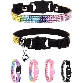Breakaway Cat Collars for Girl Cats, Bling Kitten Collar with Bell, Cute Cat Collar with Bells, Pink Cat Collar, Rhinestone Cat Collar. (Black)
