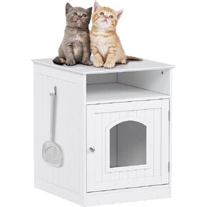 Spirich Home Cat Litter Box Enclosure, Hidden Litter Box Furniture Cabinet, Indoor Cat House Side Table, Large Pet Crate Nightstand, Kitty Litter Box Loo Washroom (White) in Saudi Arabia