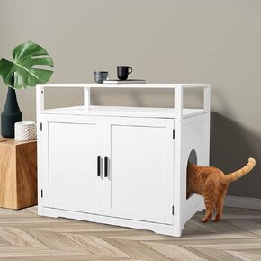 VINGLI حاوية صندوق الفضلات، أثاث صندوق فضلات القطط المخفي، حاوية صندوق الفضلات مع أرفف، خزانة صندوق الفضلات مع مقسم للقطط الكبيرة، حاوية صندوق فضلات القطط مع أبواب، أثاث حاوية القمامة in Kuwait