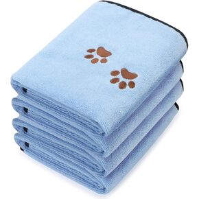 Tegeme 4 Pack Dog Towels for Drying Microfiber Soft Absorbent Pet Bath Towel Dog Drying Grooming Cloth with Embroidered Paw for Pet Cat Bathing Grooming(35 x 20 Inch,Pink)