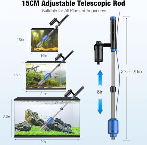 بيدي منظف حصى حوض السمك الكهربائي، منظف حصى حوض السمك، مجموعة مكنسة كهربائية اوتوماتيكية 6 في 1 لتغيير المياه وغسل الرمال مع تدفق مياه قابل للتعديل، تيار مستمر 24 فولت in Kuwait