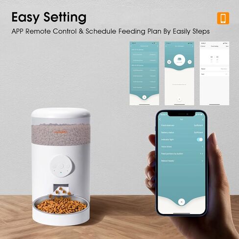WOPET Automatic Cat Food Dispenser,WiFi Dog Feeder with APP Control, Automatic Cat Feeder with Stainless Steel Bowl, 15 Meals Per Day, Up to 10s Meal Call for Pets in Kuwait