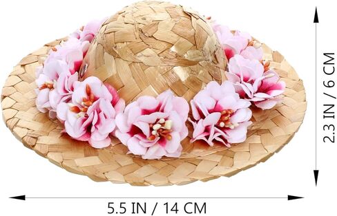 POPETPOP الحيوانات الأليفة زهرة القش قبعة الكلب الربيع الصيف Sunhat لطيف المنسوجة القش قبعة زي ملحق حجم S (زهرة وردية) in Kuwait