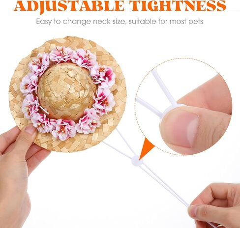 POPETPOP الحيوانات الأليفة زهرة القش قبعة الكلب الربيع الصيف Sunhat لطيف المنسوجة القش قبعة زي ملحق حجم S (زهرة وردية) in Kuwait