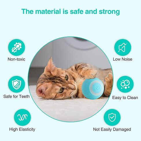 BSROBOTIC Interactive Cat Toy Ball - Automatic Rolling & Smart Stay Modes, USB Rechargeable, Safe Soft Silicone, Obstacle Avoidance,Indoor Kitten Exercise & Training Toy for Cats and Dogs in Kuwait