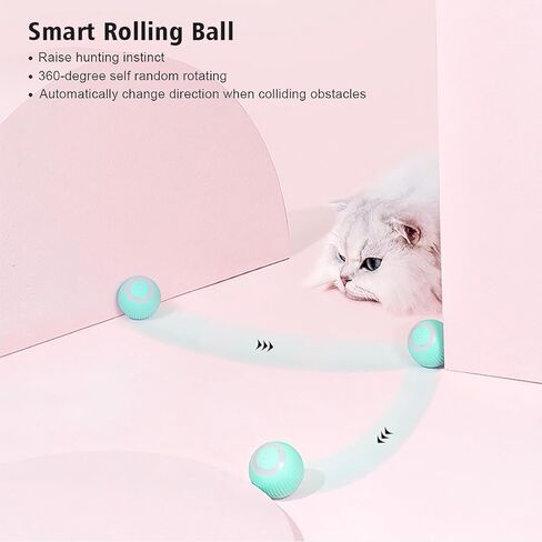 BSROBOTIC Interactive Cat Toy Ball - Automatic Rolling & Smart Stay Modes, USB Rechargeable, Safe Soft Silicone, Obstacle Avoidance,Indoor Kitten Exercise & Training Toy for Cats and Dogs in Kuwait