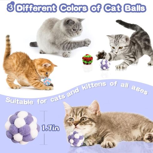 كرات العاب القطط من ويستمي (3 عبوات)، كرات لعبة للقطط مع جرس وكرات زغبية، العاب قطط تفاعلية للقطط والقطط الصغيرة، العاب مضغ للقطط الصغيرة in Kuwait