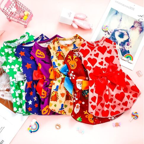 Frienda 6 Pack Valentines Day Dog Costume Christmas Dog Pack Halloween Dog Dress Thanksgiving Dress Bow Puppy Dog Pack Girl Cat Birthday American Flag Dog Pack(S (3-5lbs)) in Kuwait