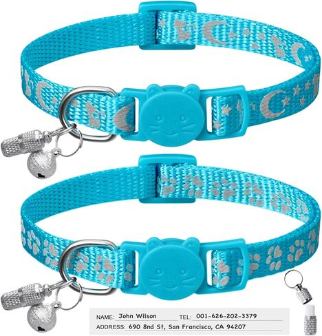 2 Pack Breakaway Cat Collars & 2 Pcs Name Tags,Reflective Safety Kitten Collar with Bell,for Girl Boy Male Cats,Adjustable 7''-12'', Personalized ID Tag,Pet Supplies,Accessories in Kuwait