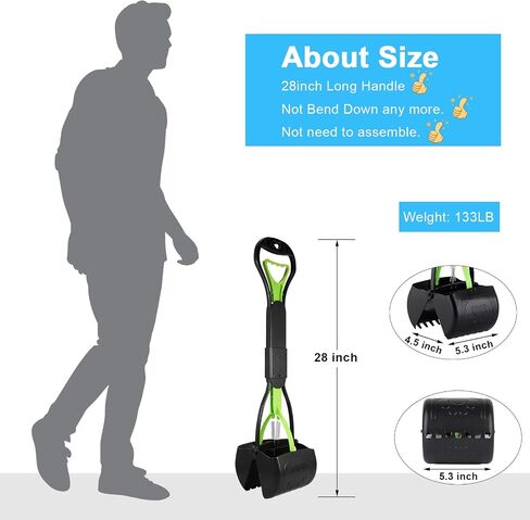 28inch Non-Breakable Pooper Scooper for Dogs, Long Handle Foldable Portable Dog Scooper with High Strength Durable Spring, Easy to Pick Up for Grass and Gravel in Saudi Arabia
