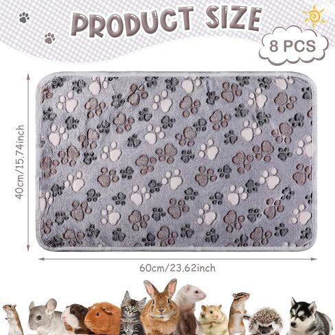 8 Pcs Fleece Dog Blankets Puppy Blankets for Small Dogs Cat Soft Blankets Coral Velvet Warm Sleep Mat Fluffy Dog Paw Print Blanket for Kitten Doggy Small Animal(Dark Gray, 24 x 16 Inch) in Kuwait