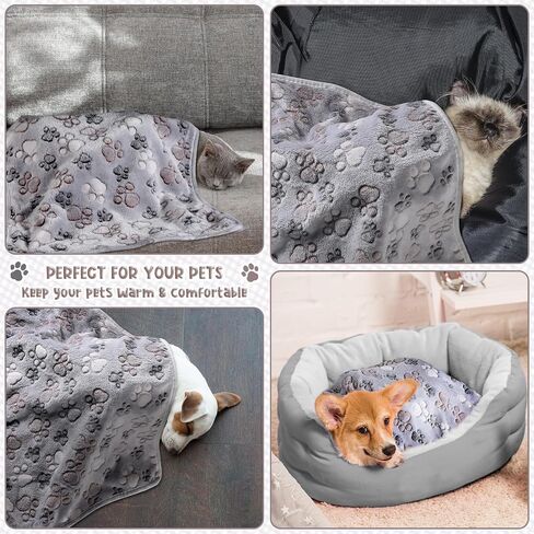 8 Pcs Fleece Dog Blankets Puppy Blankets for Small Dogs Cat Soft Blankets Coral Velvet Warm Sleep Mat Fluffy Dog Paw Print Blanket for Kitten Doggy Small Animal(Dark Gray, 24 x 16 Inch) in Kuwait