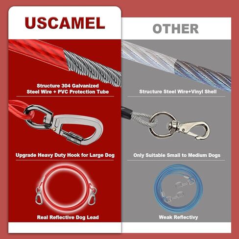 كابل ربط الكلب، ربطة عنق للكلاب بطول 10 أقدام مع خطاف دوار للكلاب في الفناء شديد التحمل، سلاسل للكلاب في الخارج للتخييم واللعب والفناء الخلفي حتى 165 رطلاً in Kuwait