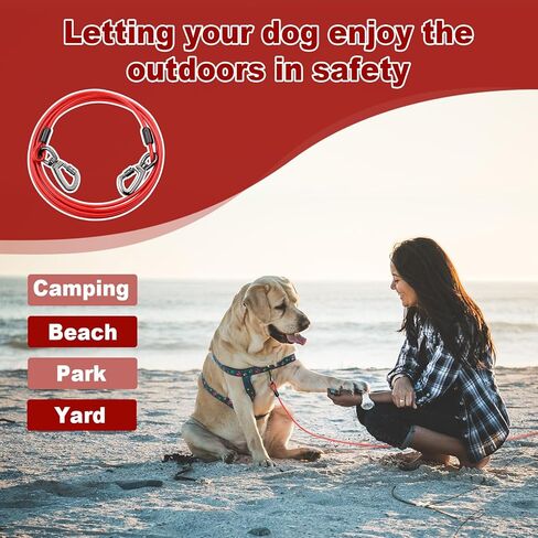 كابل ربط الكلب، ربطة عنق للكلاب بطول 10 أقدام مع خطاف دوار للكلاب في الفناء شديد التحمل، سلاسل للكلاب في الخارج للتخييم واللعب والفناء الخلفي حتى 165 رطلاً in Kuwait
