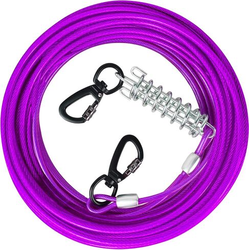 HaiYUAN Dog Tie Out Cable 10/15/20/25/30 FT Dog Runner لكابل الكلب من أسلاك الفولاذ في الفناء مع مقاطع متينة متفوقة وسلاسل الكلاب الأرجوانية شديدة التحمل للخارج لحمل الكلاب الكبيرة حتى 165 رطلاً in Kuwait