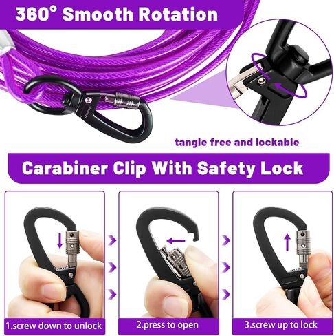HaiYUAN Dog Tie Out Cable 10/15/20/25/30 FT Dog Runner لكابل الكلب من أسلاك الفولاذ في الفناء مع مقاطع متينة متفوقة وسلاسل الكلاب الأرجوانية شديدة التحمل للخارج لحمل الكلاب الكبيرة حتى 165 رطلاً in Kuwait