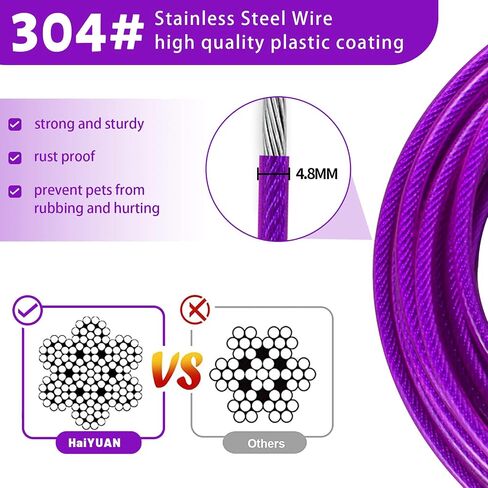 HaiYUAN Dog Tie Out Cable 10/15/20/25/30 FT Dog Runner لكابل الكلب من أسلاك الفولاذ في الفناء مع مقاطع متينة متفوقة وسلاسل الكلاب الأرجوانية شديدة التحمل للخارج لحمل الكلاب الكبيرة حتى 165 رطلاً in Kuwait
