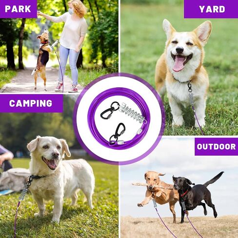 HaiYUAN Dog Tie Out Cable 10/15/20/25/30 FT Dog Runner لكابل الكلب من أسلاك الفولاذ في الفناء مع مقاطع متينة متفوقة وسلاسل الكلاب الأرجوانية شديدة التحمل للخارج لحمل الكلاب الكبيرة حتى 165 رطلاً in Kuwait