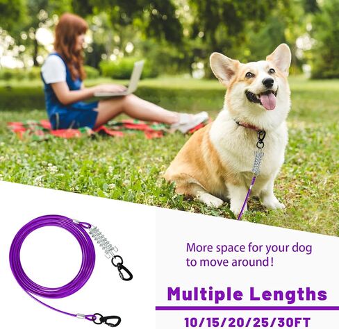 HaiYUAN Dog Tie Out Cable 10/15/20/25/30 FT Dog Runner لكابل الكلب من أسلاك الفولاذ في الفناء مع مقاطع متينة متفوقة وسلاسل الكلاب الأرجوانية شديدة التحمل للخارج لحمل الكلاب الكبيرة حتى 165 رطلاً in Kuwait