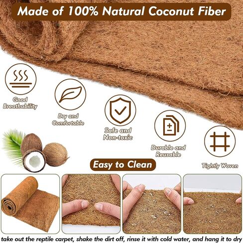 ZeeDix 3 Pieces Coconut Fiber Reptile Substrate Mat, 12 x 20 inches Natural Coco Mat Reptile Carpet Coco Fiber Liner Turtle Bedding Reptile Terrarium Liner for Lizard Snake Turtle Gecko Bearded Dragon in Saudi Arabia
