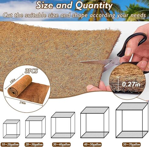 ZeeDix 3 Pieces Coconut Fiber Reptile Substrate Mat, 12 x 20 inches Natural Coco Mat Reptile Carpet Coco Fiber Liner Turtle Bedding Reptile Terrarium Liner for Lizard Snake Turtle Gecko Bearded Dragon in Saudi Arabia