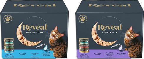 تكشف عن طعام القطط الرطب الطبيعي، حزمة مكونة من 12 عبوة، معلب بمكونات محدودة، خالي من الحبوب، مجموعة متنوعة من نكهات الأسماك والدجاج في المرق، 24 علبة × 2.47 أونصة in Kuwait