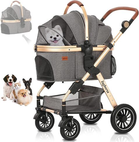 عربة أطفال إنجبورسا للحيوانات الأليفة، عربة للكلاب للكلاب الصغيرة والمتوسطة الحجم مع سلة تخزين، عربة حمل خفيفة الوزن قابلة للطي للكلاب. يمكن استخدام السلة بمفردها. (أخضر) in Kuwait