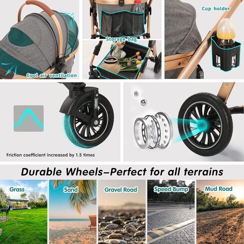 عربة أطفال إنجبورسا للحيوانات الأليفة، عربة للكلاب للكلاب الصغيرة والمتوسطة الحجم مع سلة تخزين، عربة حمل خفيفة الوزن قابلة للطي للكلاب. يمكن استخدام السلة بمفردها. (أخضر) in Kuwait