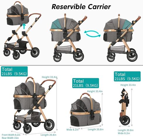 عربة أطفال إنجبورسا للحيوانات الأليفة، عربة للكلاب للكلاب الصغيرة والمتوسطة الحجم مع سلة تخزين، عربة حمل خفيفة الوزن قابلة للطي للكلاب. يمكن استخدام السلة بمفردها. (أخضر) in Kuwait