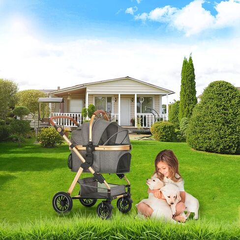 عربة أطفال إنجبورسا للحيوانات الأليفة، عربة للكلاب للكلاب الصغيرة والمتوسطة الحجم مع سلة تخزين، عربة حمل خفيفة الوزن قابلة للطي للكلاب. يمكن استخدام السلة بمفردها. (أخضر) in Kuwait