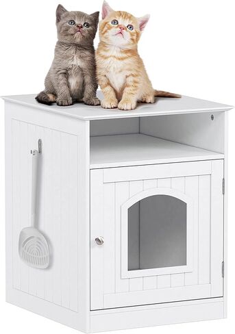 Spirich Home Cat Litter Box Enclosure, Hidden Litter Box Furniture Cabinet, Indoor Cat House Side Table, Large Pet Crate Nightstand, Kitty Litter Box Loo Washroom (White) in Saudi Arabia