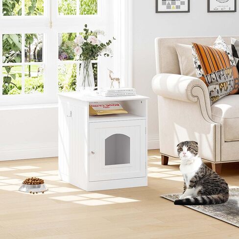 Spirich Home Cat Litter Box Enclosure, Hidden Litter Box Furniture Cabinet, Indoor Cat House Side Table, Large Pet Crate Nightstand, Kitty Litter Box Loo Washroom (White) in Saudi Arabia