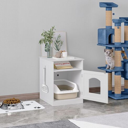 Spirich Home Cat Litter Box Enclosure, Hidden Litter Box Furniture Cabinet, Indoor Cat House Side Table, Large Pet Crate Nightstand, Kitty Litter Box Loo Washroom (White) in Saudi Arabia