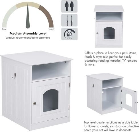 Spirich Home Cat Litter Box Enclosure, Hidden Litter Box Furniture Cabinet, Indoor Cat House Side Table, Large Pet Crate Nightstand, Kitty Litter Box Loo Washroom (White) in Saudi Arabia