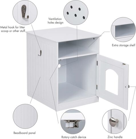 Spirich Home Cat Litter Box Enclosure, Hidden Litter Box Furniture Cabinet, Indoor Cat House Side Table, Large Pet Crate Nightstand, Kitty Litter Box Loo Washroom (White) in Saudi Arabia