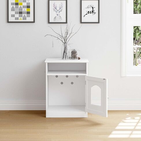 Spirich Home Cat Litter Box Enclosure, Hidden Litter Box Furniture Cabinet, Indoor Cat House Side Table, Large Pet Crate Nightstand, Kitty Litter Box Loo Washroom (White) in Saudi Arabia