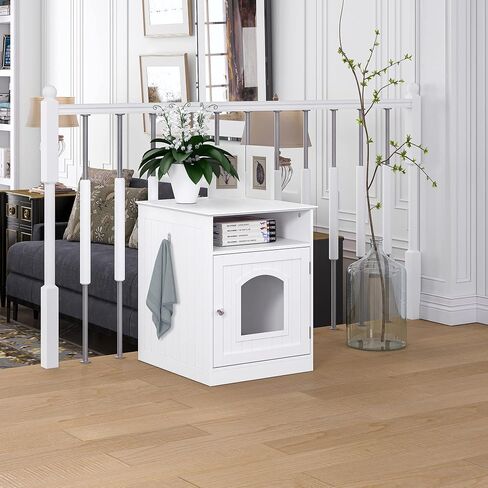 Spirich Home Cat Litter Box Enclosure, Hidden Litter Box Furniture Cabinet, Indoor Cat House Side Table, Large Pet Crate Nightstand, Kitty Litter Box Loo Washroom (White) in Saudi Arabia