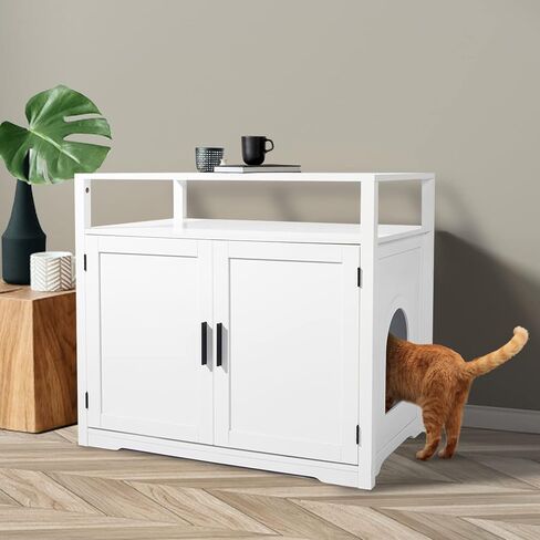 VINGLI حاوية صندوق الفضلات، أثاث صندوق فضلات القطط المخفي، حاوية صندوق الفضلات مع أرفف، خزانة صندوق الفضلات مع مقسم للقطط الكبيرة، حاوية صندوق فضلات القطط مع أبواب، أثاث حاوية القمامة in Kuwait