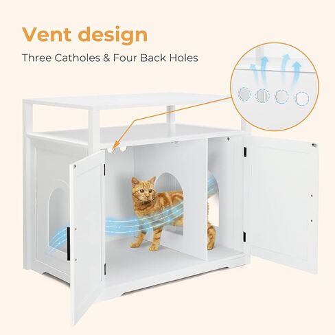 VINGLI حاوية صندوق الفضلات، أثاث صندوق فضلات القطط المخفي، حاوية صندوق الفضلات مع أرفف، خزانة صندوق الفضلات مع مقسم للقطط الكبيرة، حاوية صندوق فضلات القطط مع أبواب، أثاث حاوية القمامة in Kuwait